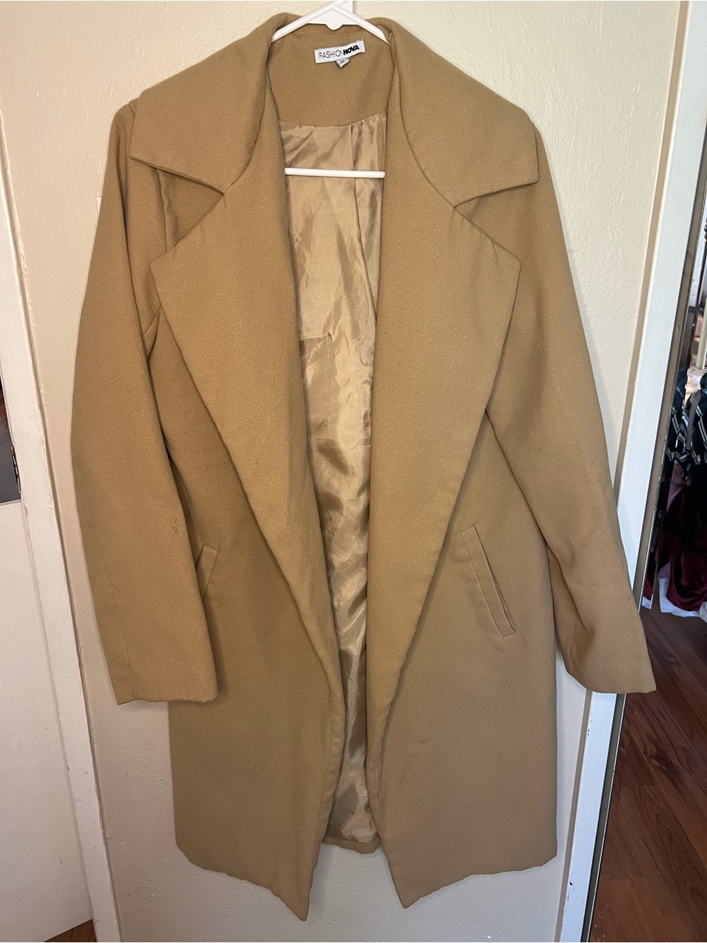 Fashion Nova Camel Tan Open-Front Trench Coat
